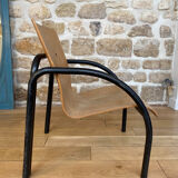 Fauteuil chauffeuse bois et métal années 80
