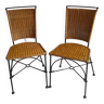 Paire chaises fer forgé et rotin vintage