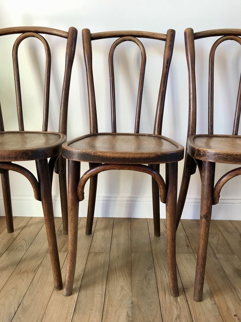 Set of 4 bistro chairs in curved wood of beech Luterma 30s