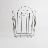 Vintage chrome-plated metal basket in Space Age 1980s design – silver storage for magazines, throws, 37x42x34 cm