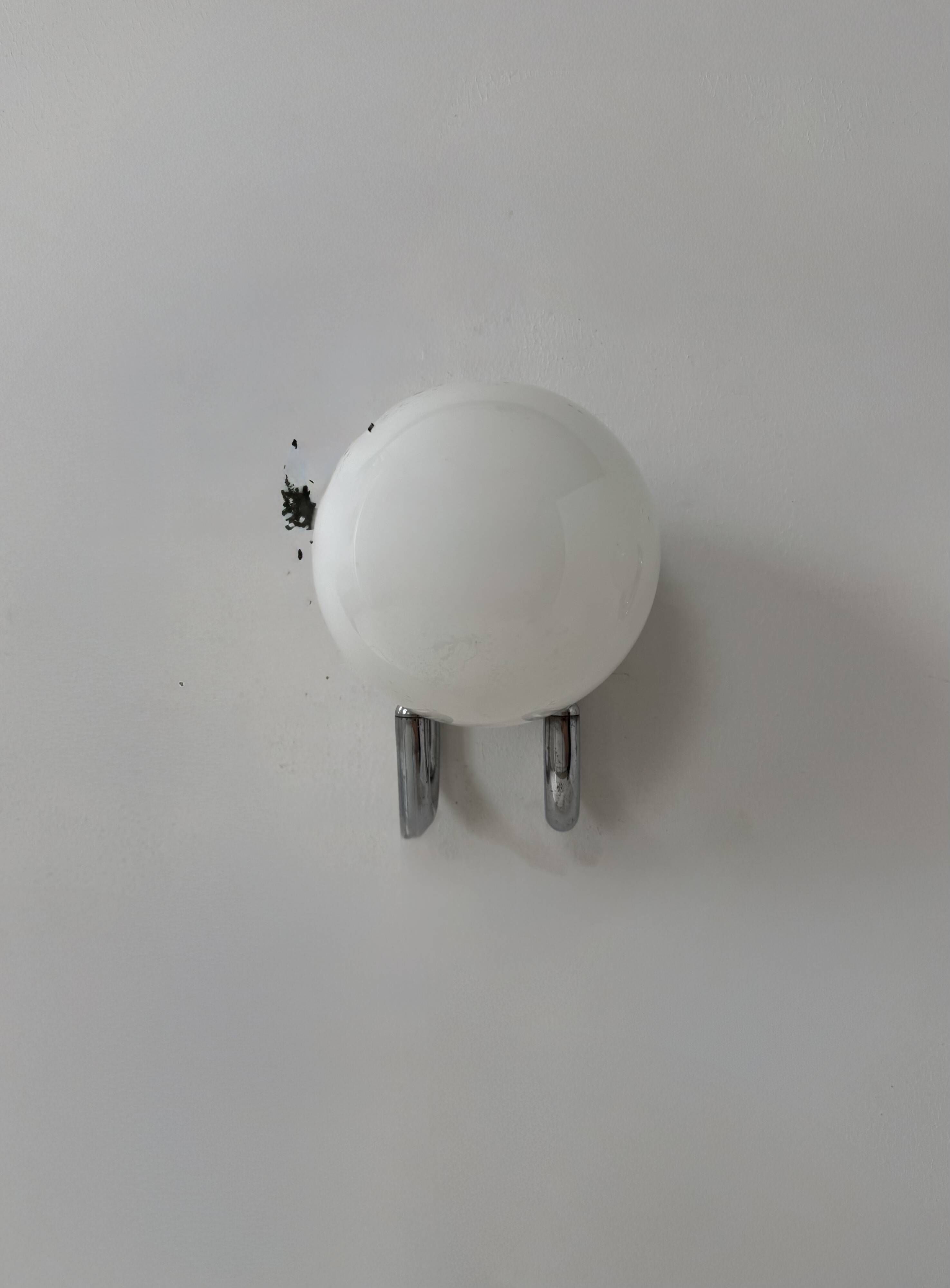 Pair of vintage wall lights, chrome metal and opaline, France, 1960.