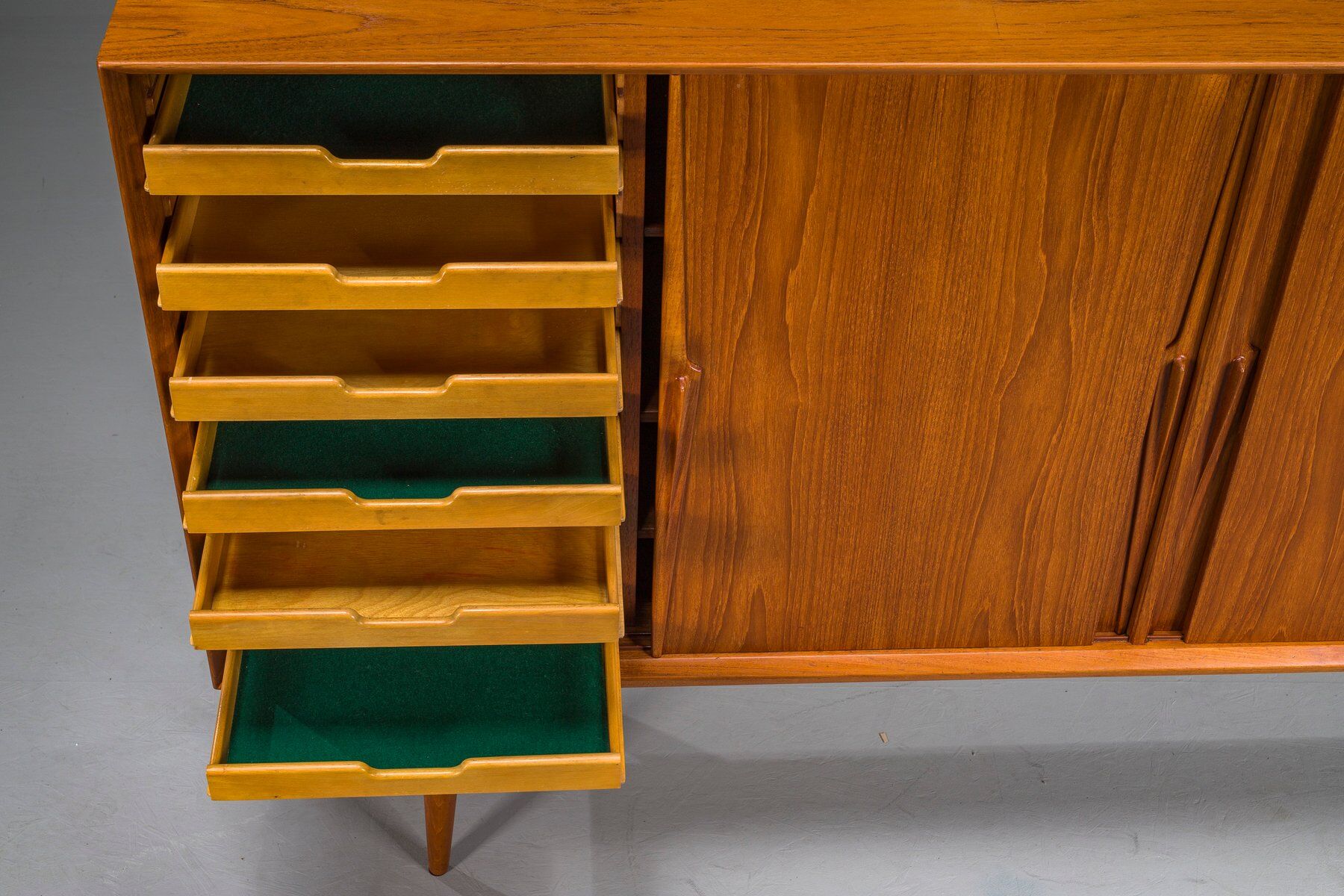 Model 19 teak highboard by Gunni Omann for Omann Jun, Denmark, 1960s