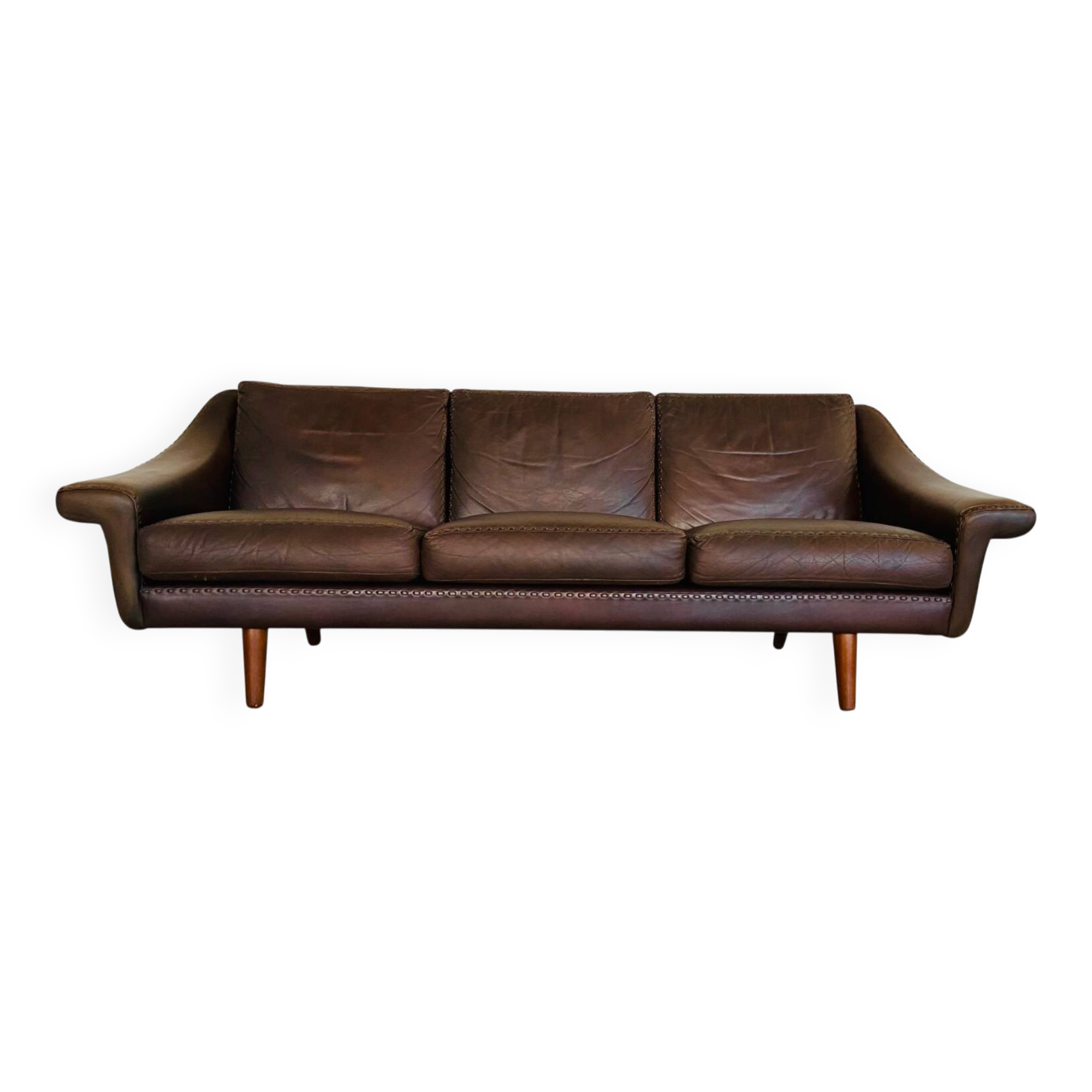 Vintage Danish mid-century retro Aage Christiansen (Matador) leather sofa 60s