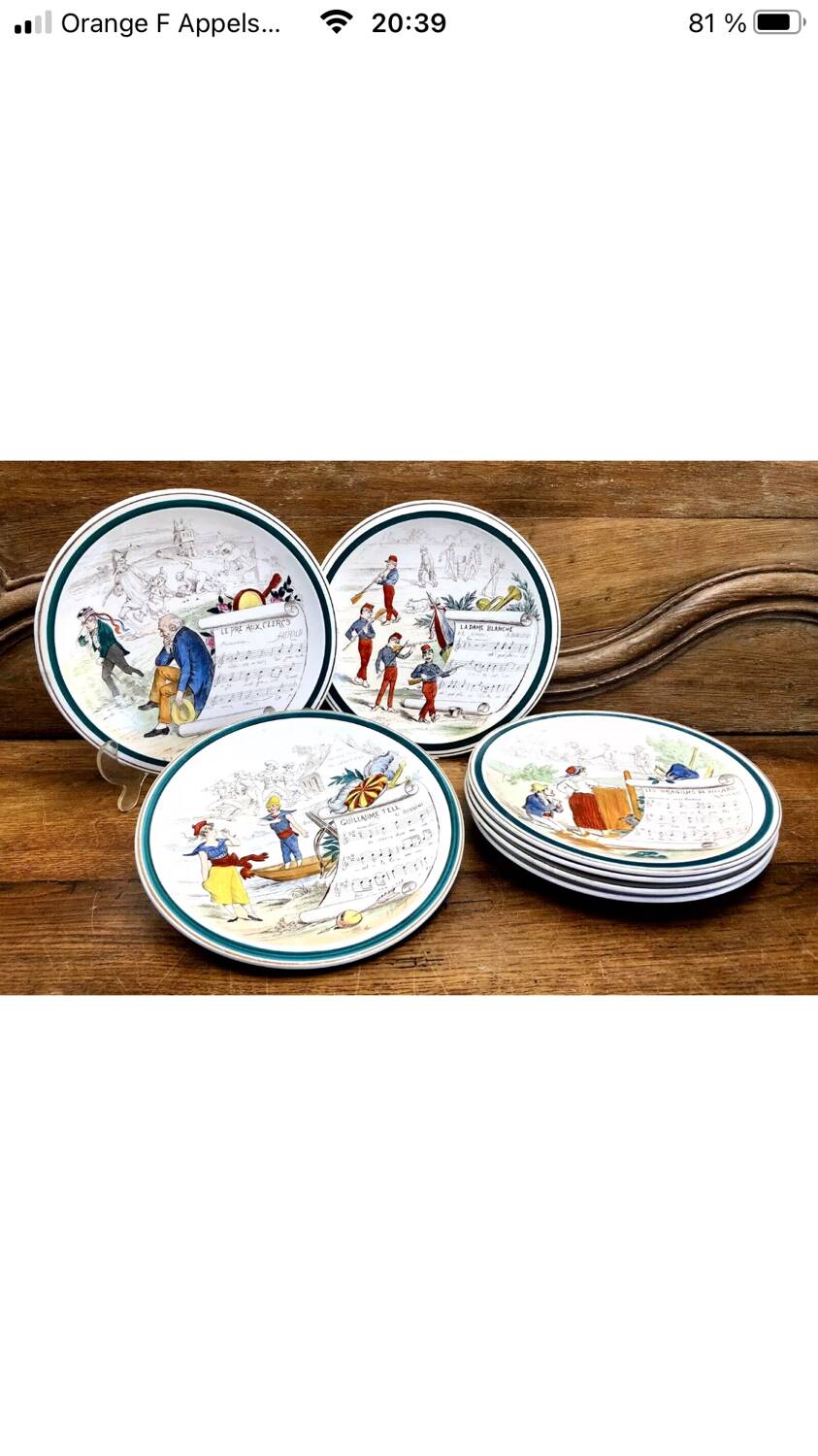 7 anciennes assiettes à dessert Creil et Montereau Terre de fer