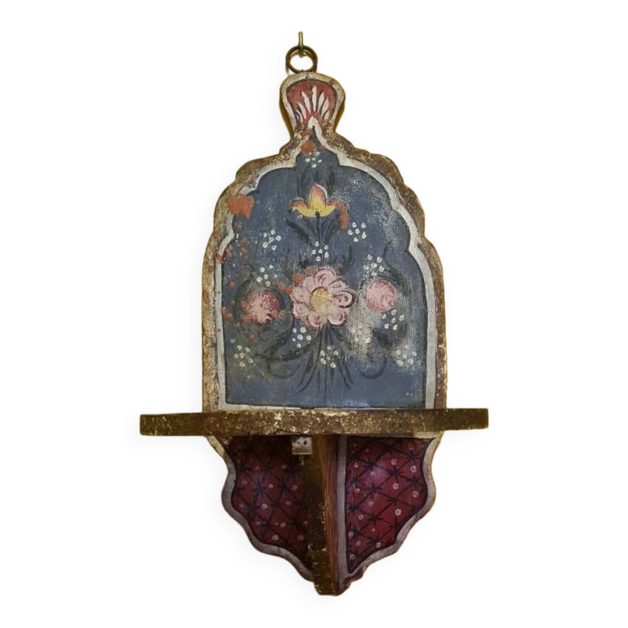 Floral painted wooden wall console, 2nd half of the 19th century
