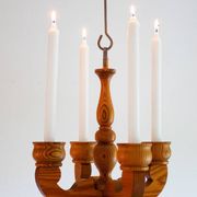Rustic wooden pendant chandelier candleholder from Smålandsslöjd, Sweden, 1975