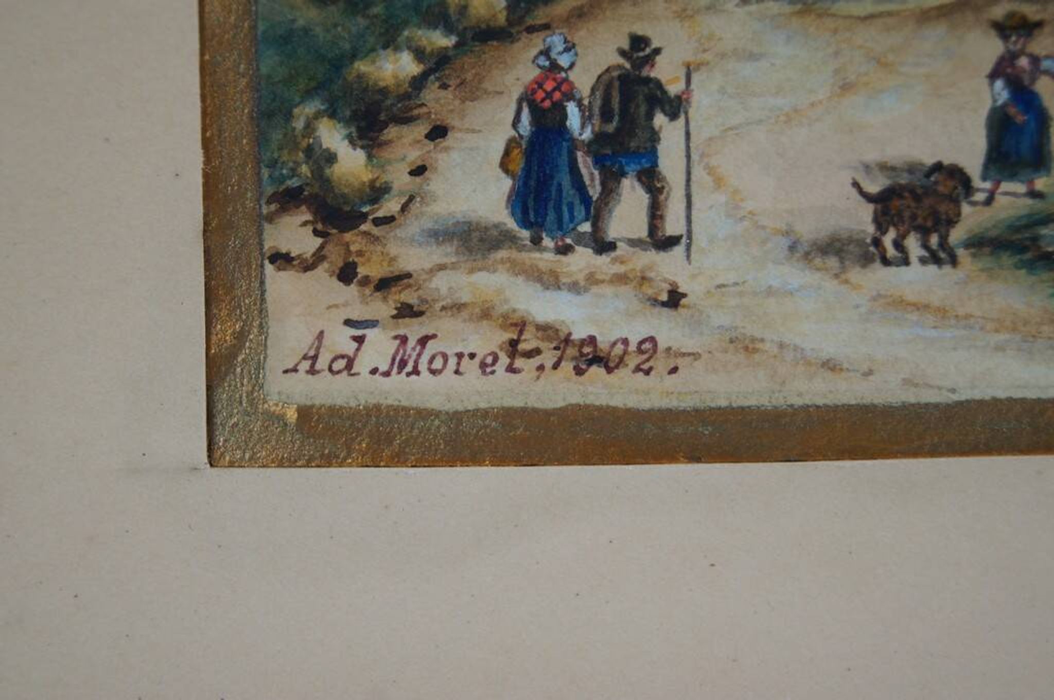 Ad. Moret "Antique Scene" Gouache watercolour signed and dated 1902