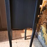 1950 bedside table in painted wood, trench grey color, renovated, 3 drawers