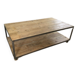 Wooden and iron coffee table with 2 shelves