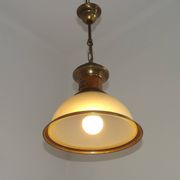 French Vintage "Louisiane" Brass & Wood Pendant Lamp - Hanging Light