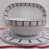 Ensemble de 3 plats basque porcelaine bleu et rouge