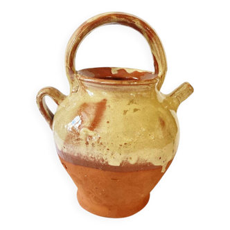 Antique Provençal jug / goat in red stoneware with yellow enamel