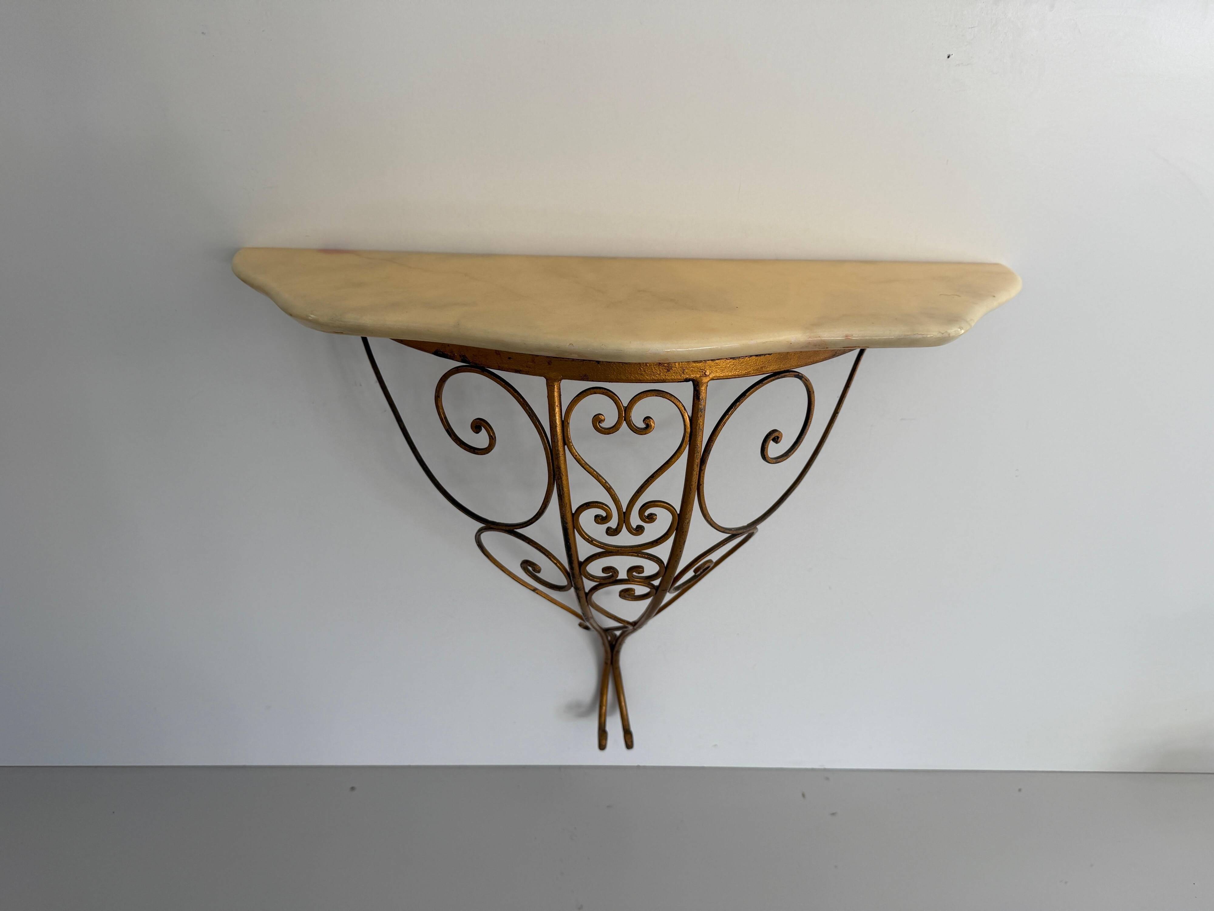 Mid-century floating wall console in wrought iron, 1950, Italy