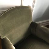 Pair of 2 khaki green velvet armchairs