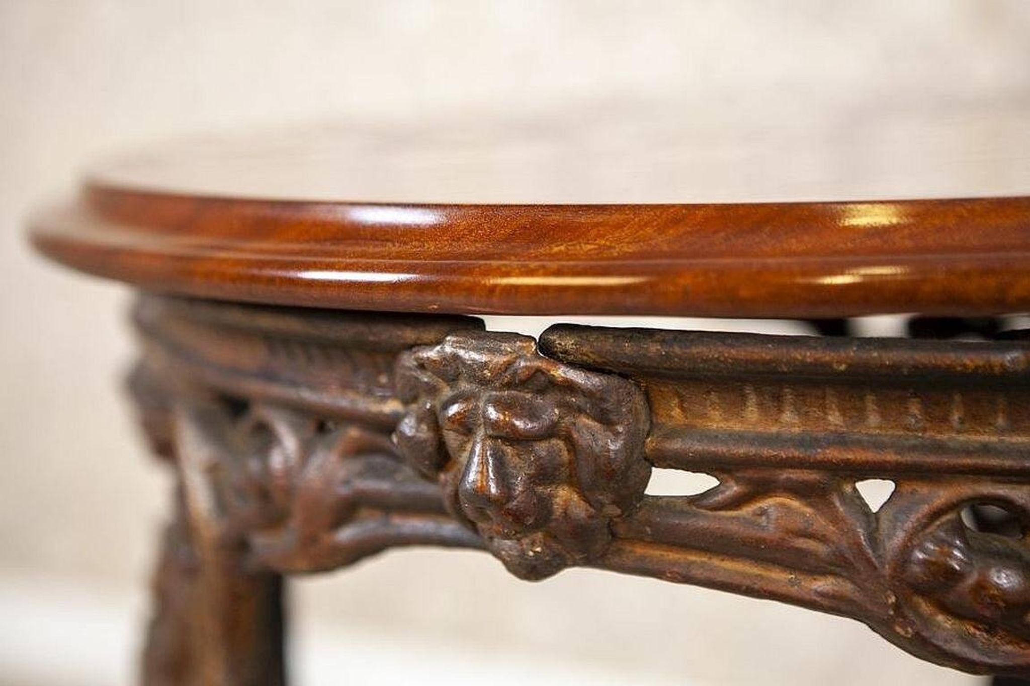 Vintage Oval Coffee Table on Cast Iron Base, 1950s