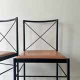 Set of 2 designer chairs in metal and cognac leather, Arrben Italy