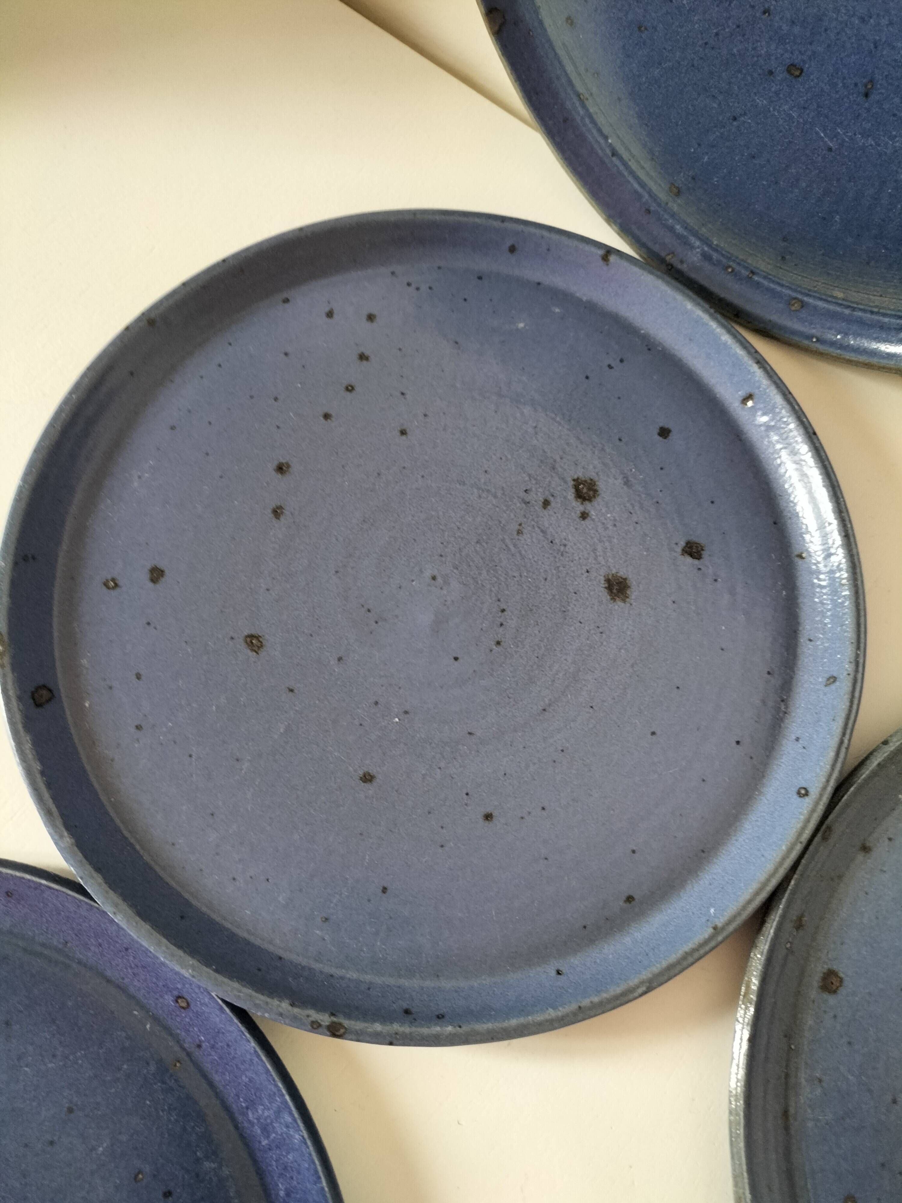 6 speckled midnight blue stoneware dinner plates