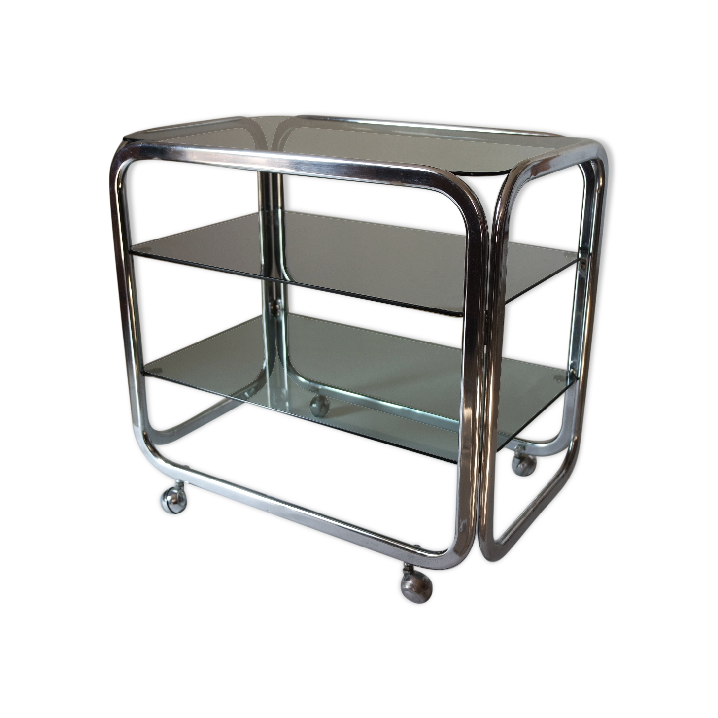 Side table serving chrome and vintage glass 70