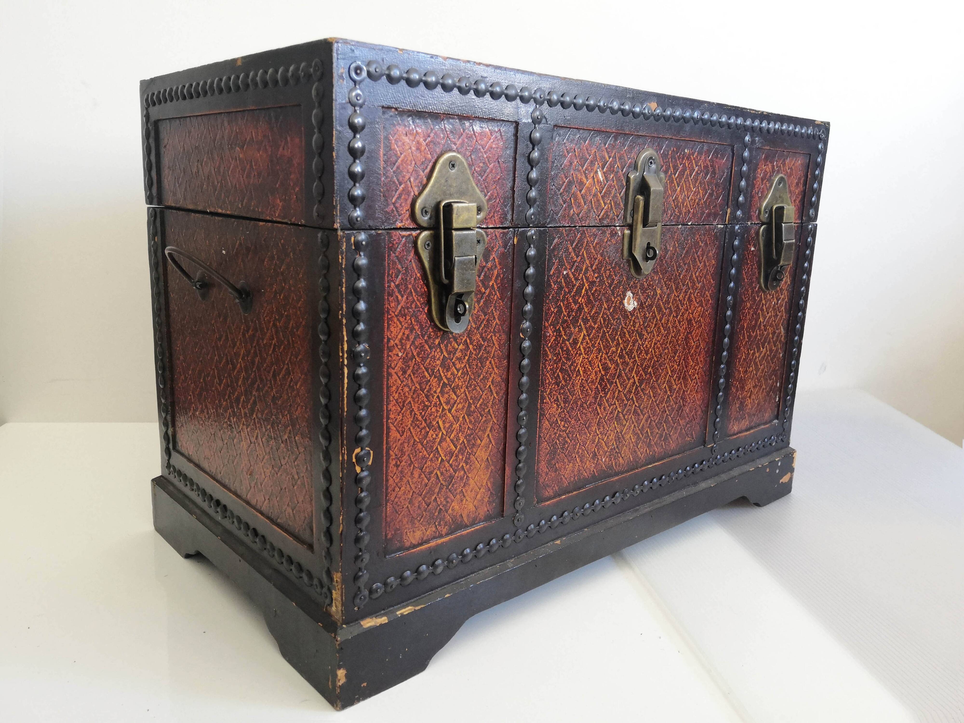 Vintage ethnic wooden chest rectangular shape