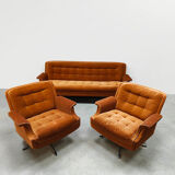 Midcentury lounge set swivel armchairs & sofa 'Madmen style'