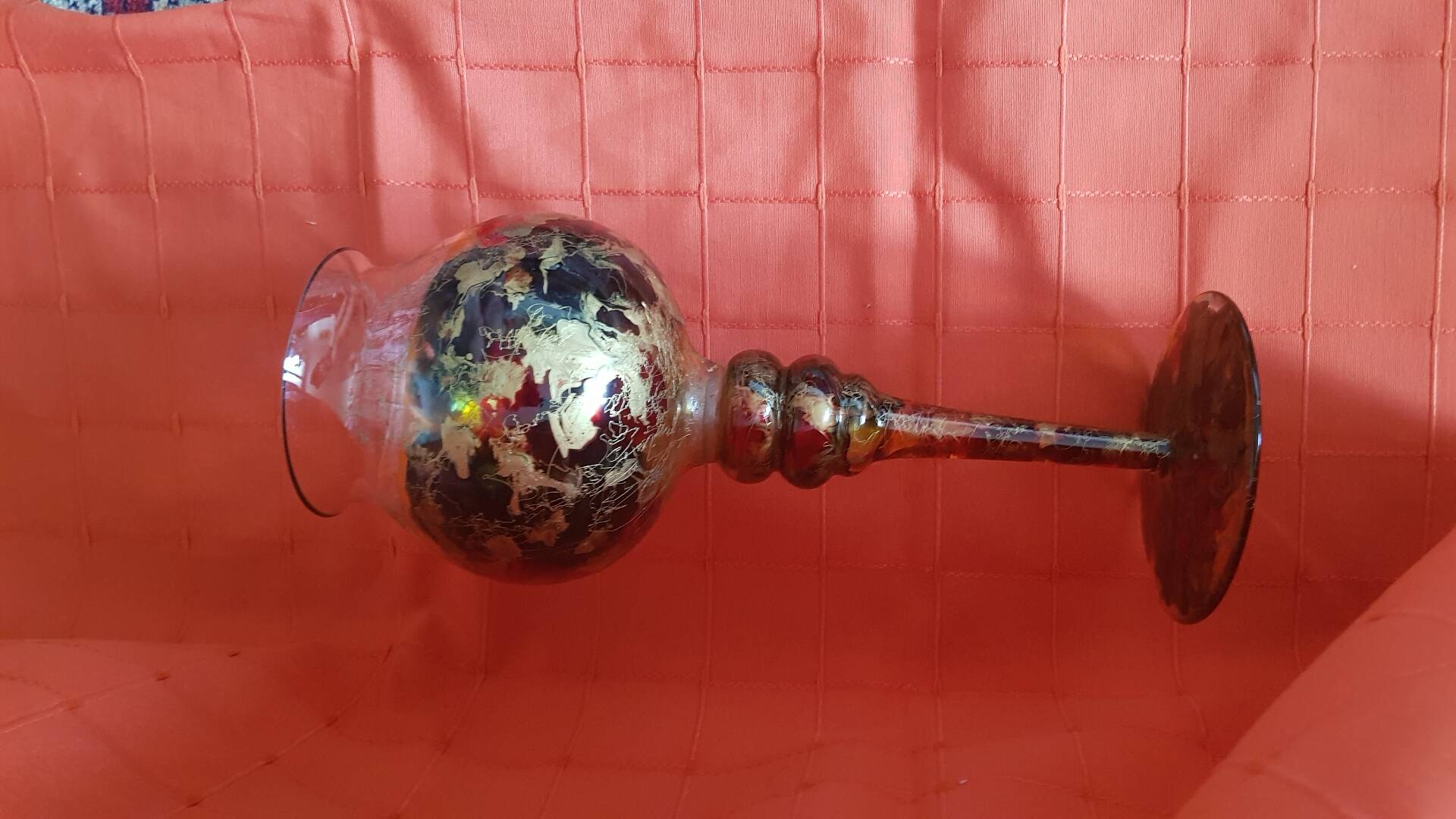 Bougeoir en verre peint a la main,d'années '90