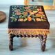 Tabouret ancien en noyer massif, Louis 13 tapisserie