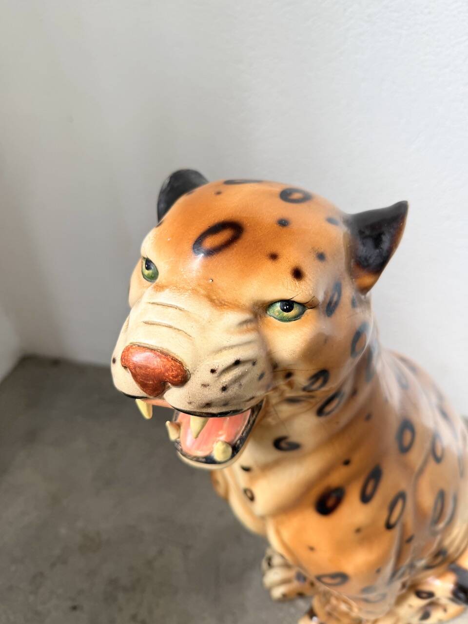 XL Italian ceramic leopard sculpture statue 1970