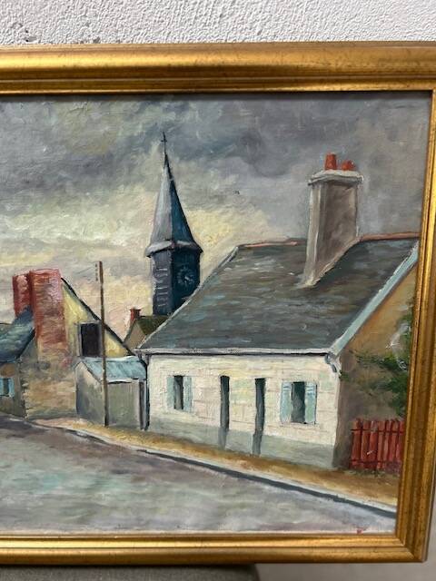Oil painting Couple in a village 51.5cmX38cm canvas signed framed