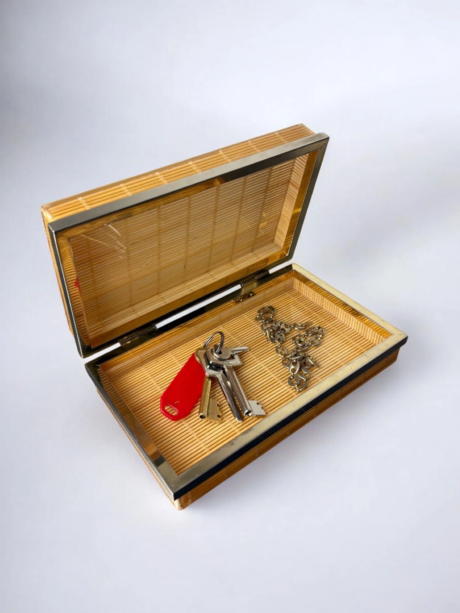 Christian Dior style lucite & rattan vanity box, 1970