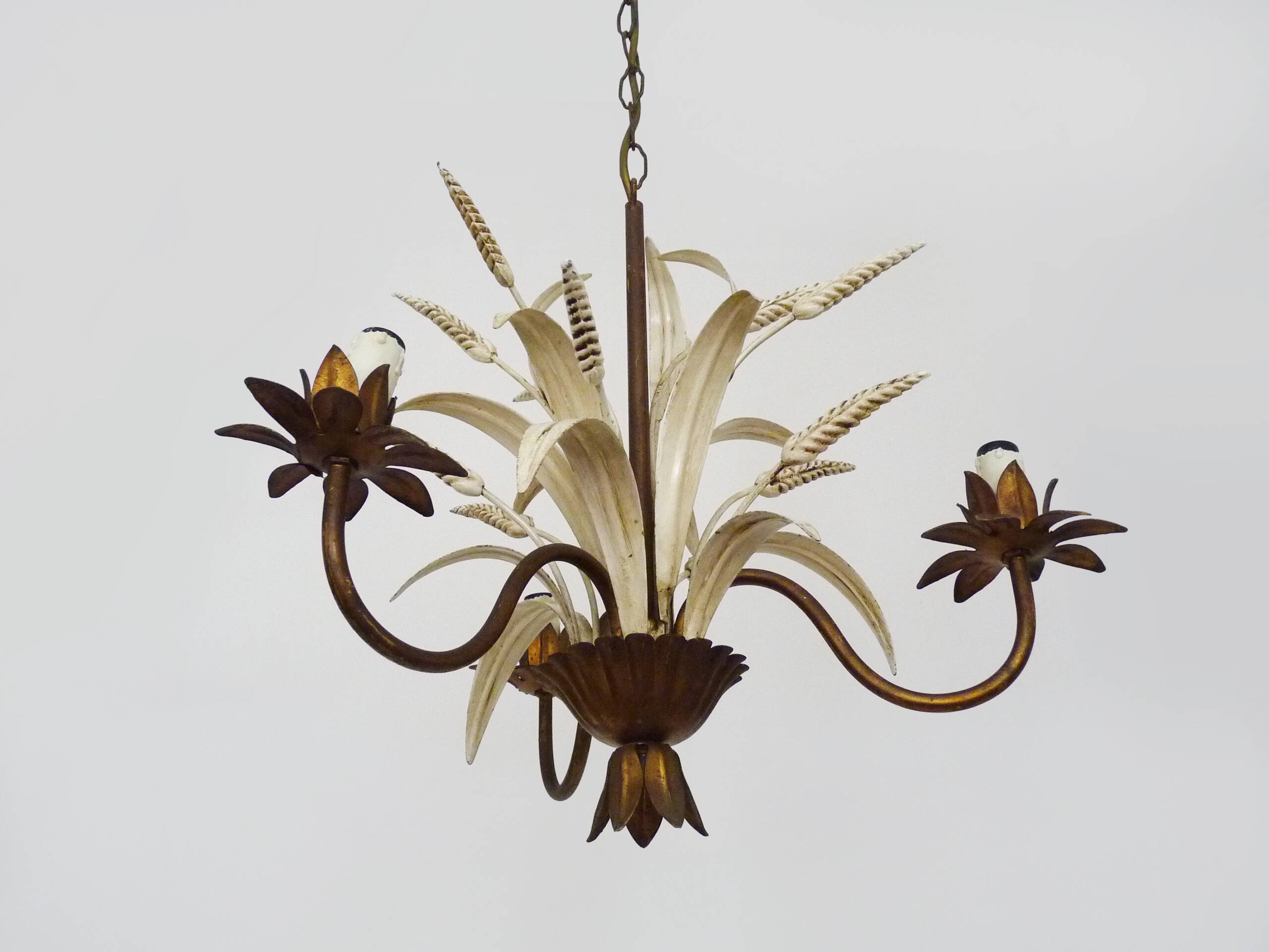 Vintage Maison Masca wheat ear chandelier in aged metal from the 70s