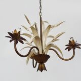Vintage Maison Masca wheat ear chandelier in aged metal from the 70s