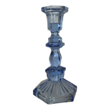 Octagonal blue molded glass candle holder