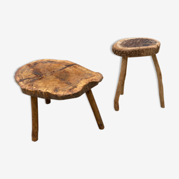 Table basse brutaliste et son tabouret