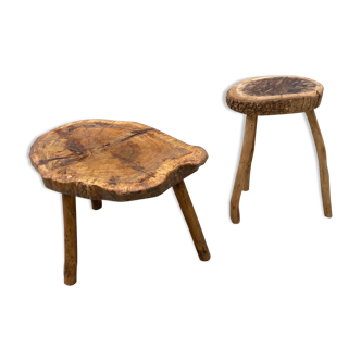 Brutalist coffee table and its stool