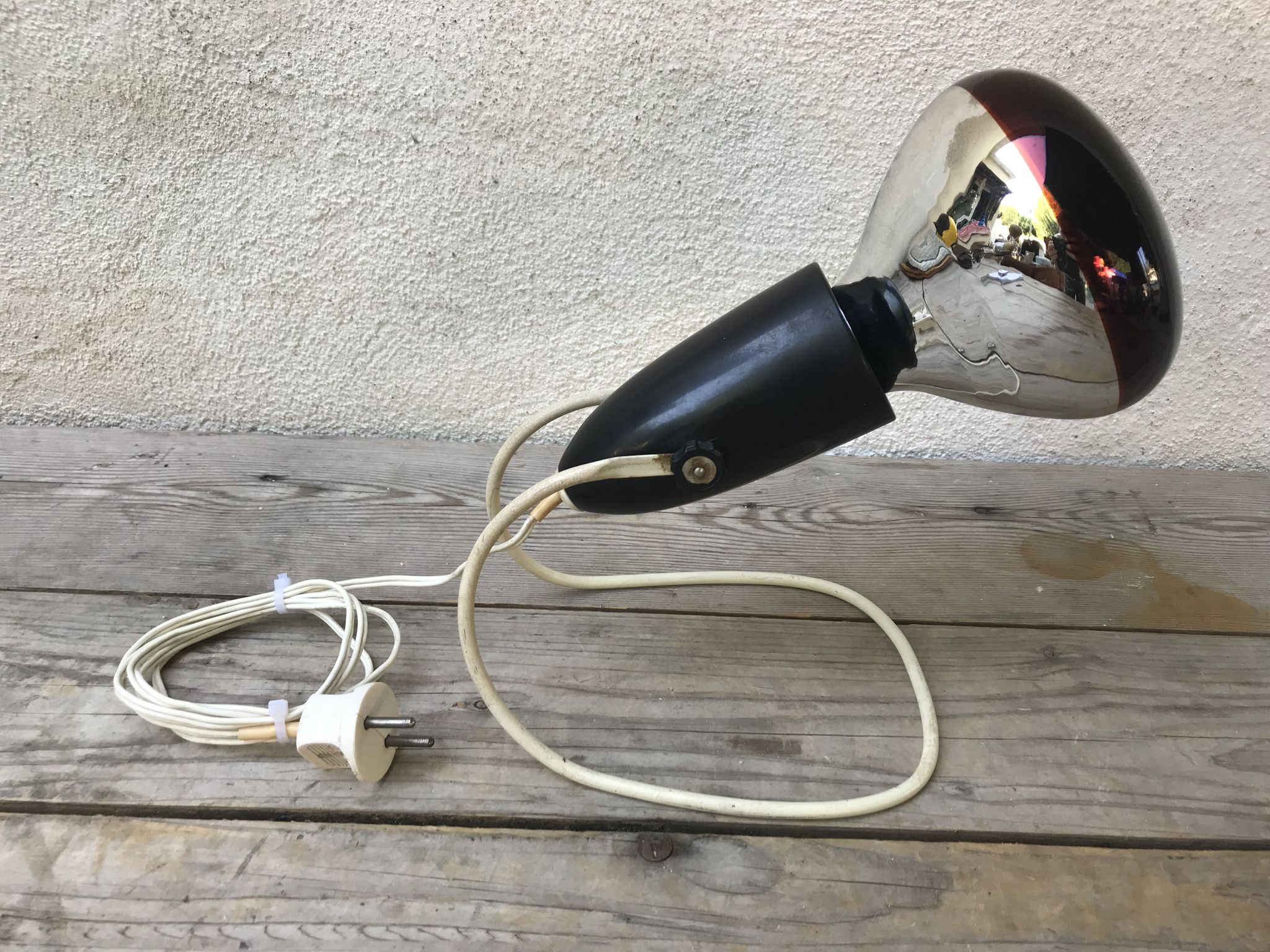 Lamp OSRAM old, black + white wire Support + bulb red 70s Vintage