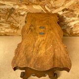 Antique Communion Bench Stool Carved Wood + Metal Monogram Early 20th Century