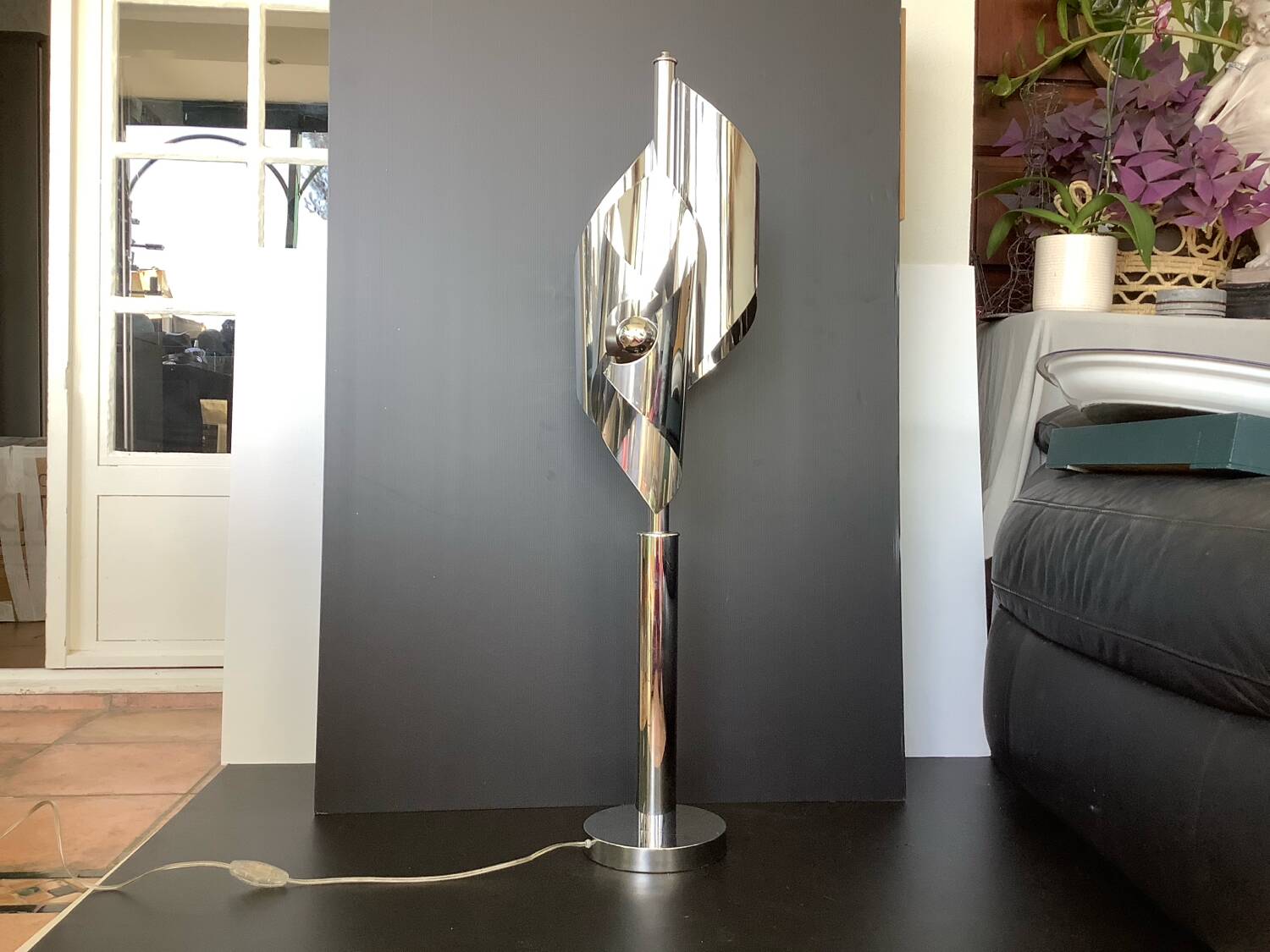 Large Chrome Lamp 3 Lights Space Age Italy 70's Dlg Reggiani