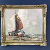 Oil painting “Segelschiff auf Sand“, frame gold von Harry Haerendel signed