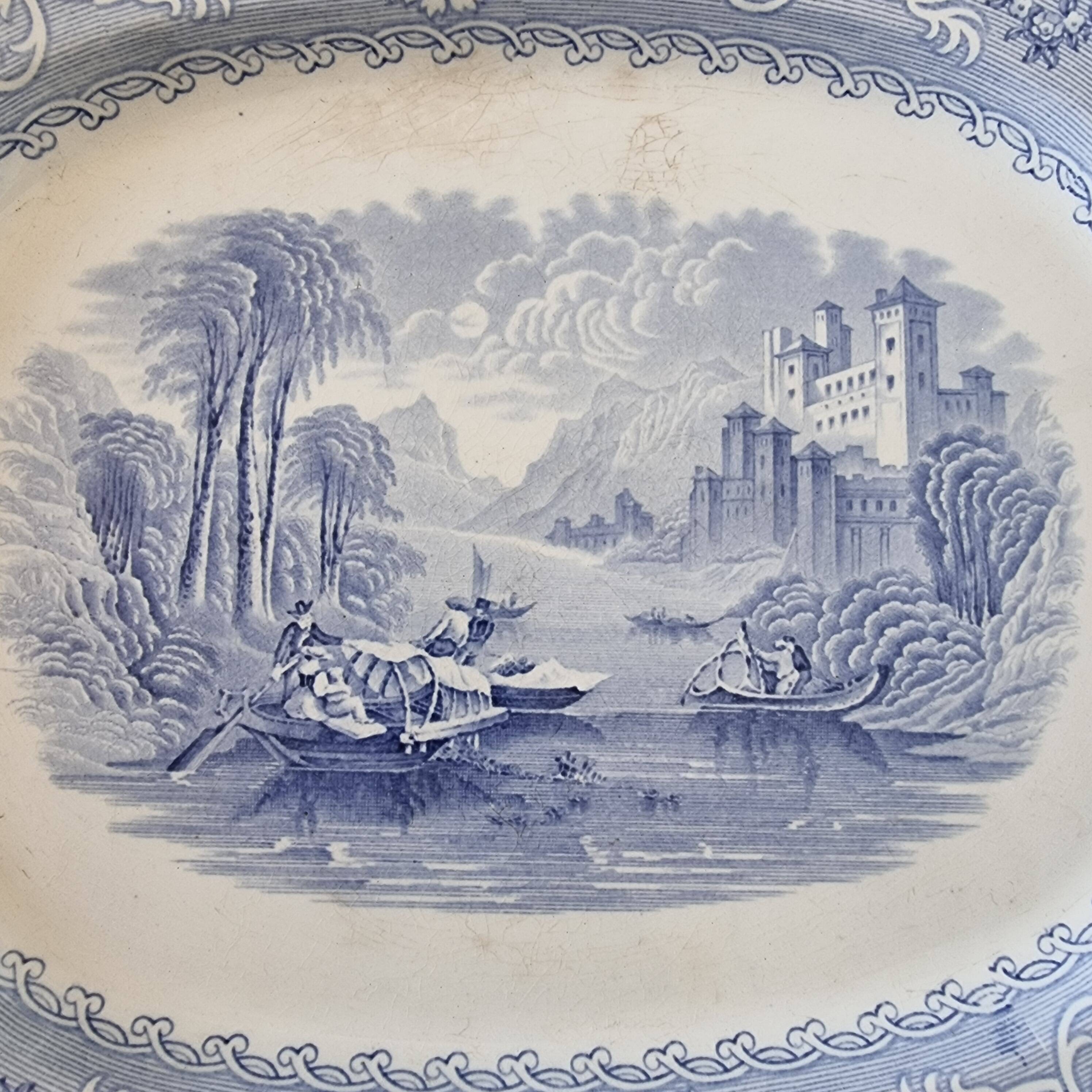 Large English Staffordshire "Rhine" Porcelain Platter or Tray from 1870