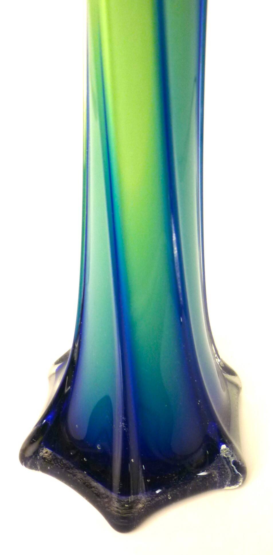 Vintage blown glass vase, twisted, blue and green, height: 39cm