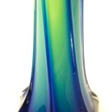 Vintage blown glass vase, twisted, blue and green, height: 39cm