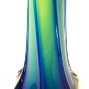 Vintage blown glass vase, twisted, blue and green, height: 39cm
