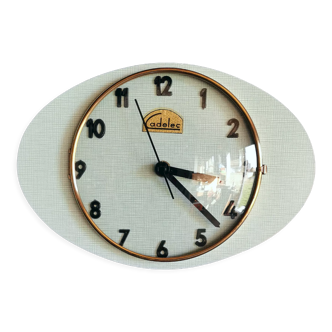 Vintage formica clock oval silent wall clock "Cadelec blue"