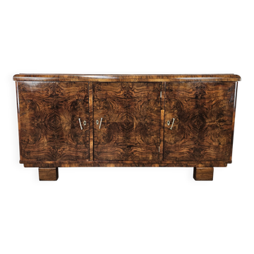 1940s Art Deco walnut sideboard with three doors