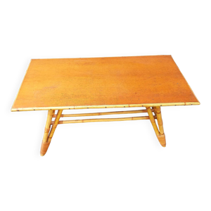 Table basse en rotin - pieds compas