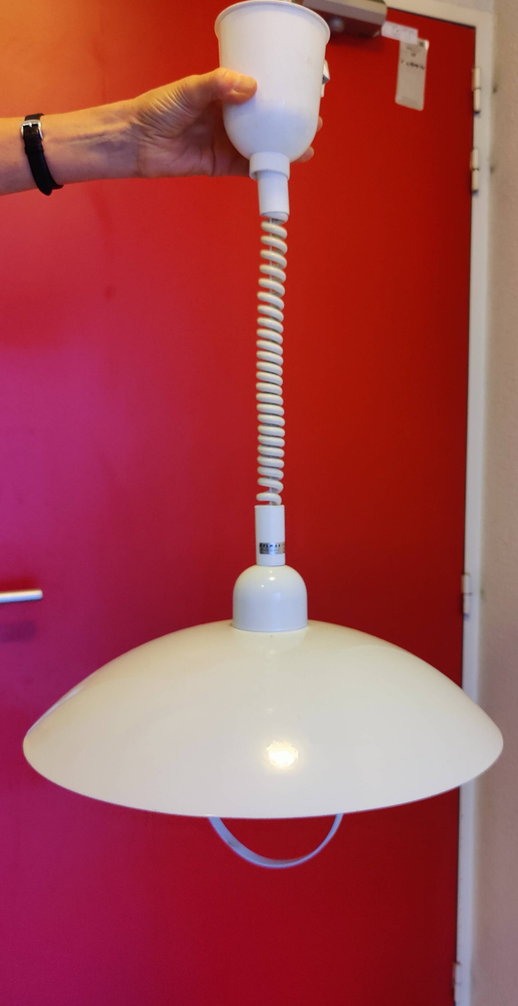 Vintage Delmas adjustable height white pendant light