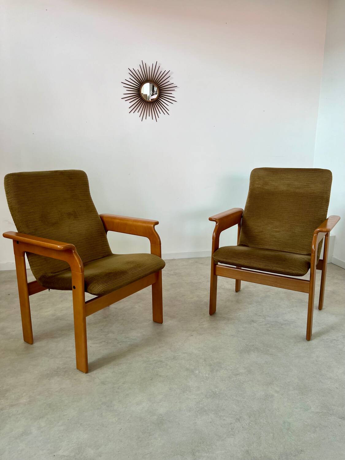 Set of 2 bridge armchairs from the 70s design Bruno Rey vintage solid beech