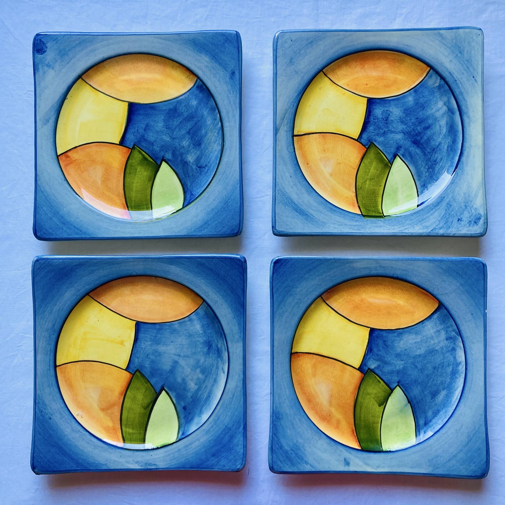 4 Square Plates Vallauris - Georges Chassin (GC) Vintage 1960-70