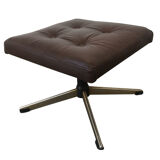 Tabouret repose pied cuir brun 1970