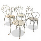 Set of 4 white wrought iron garden chairs, 1950s.